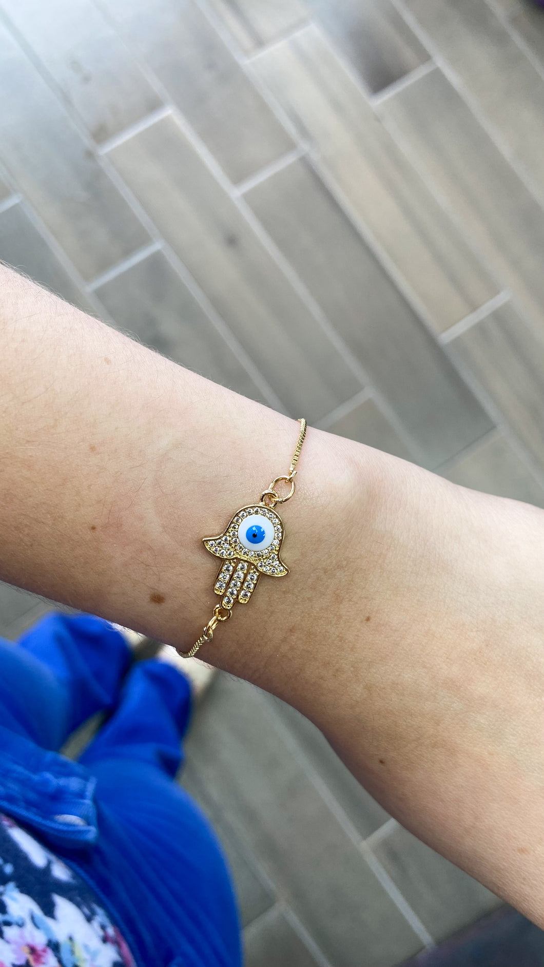 Pulsera mano de fatima ojo blanco zirconia #K27