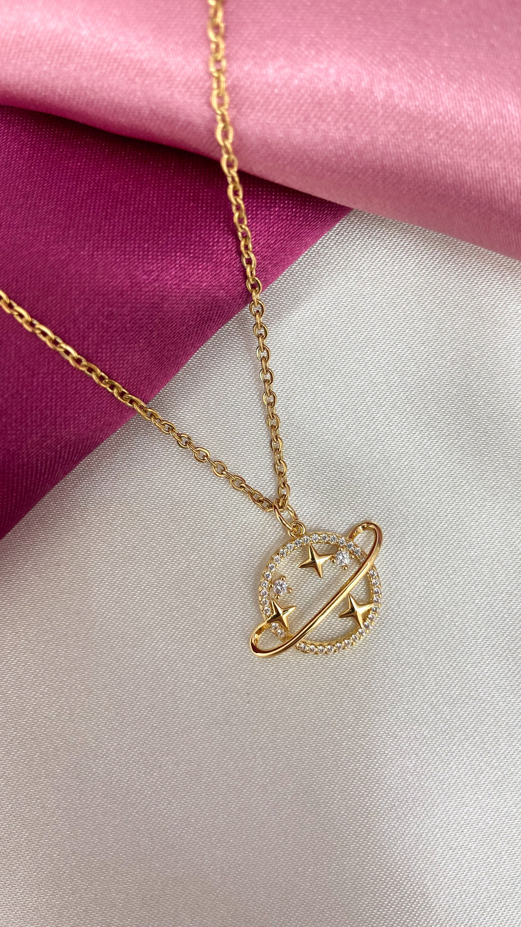 Collar saturno con Estrellas zirconia #K24